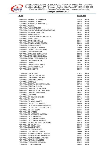 Clique aqui para obter a Nominata dos profissionais na ... - Cref SP