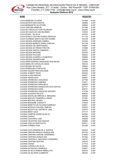 Clique aqui para obter a Nominata dos profissionais na ... - Cref SP