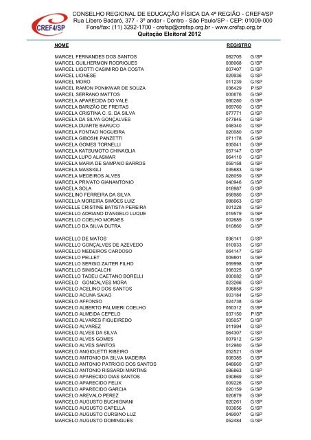 Clique aqui para obter a Nominata dos profissionais na ... - Cref SP