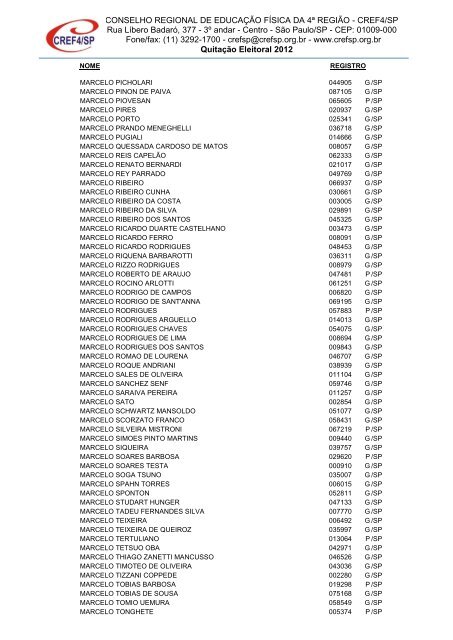 Clique aqui para obter a Nominata dos profissionais na ... - Cref SP