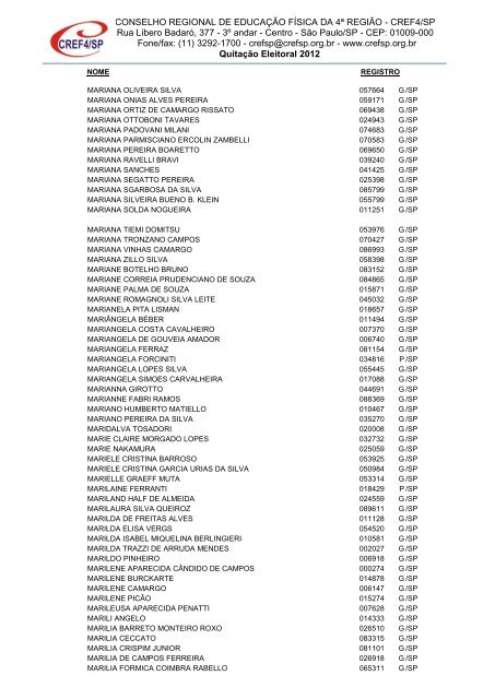 Clique aqui para obter a Nominata dos profissionais na ... - Cref SP