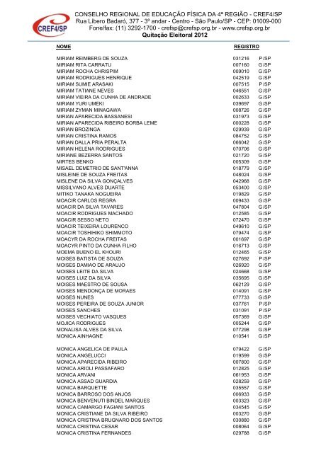 Clique aqui para obter a Nominata dos profissionais na ... - Cref SP