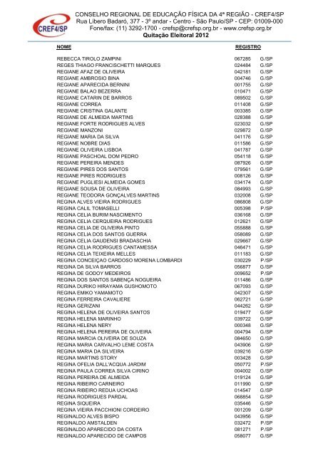 Clique aqui para obter a Nominata dos profissionais na ... - Cref SP