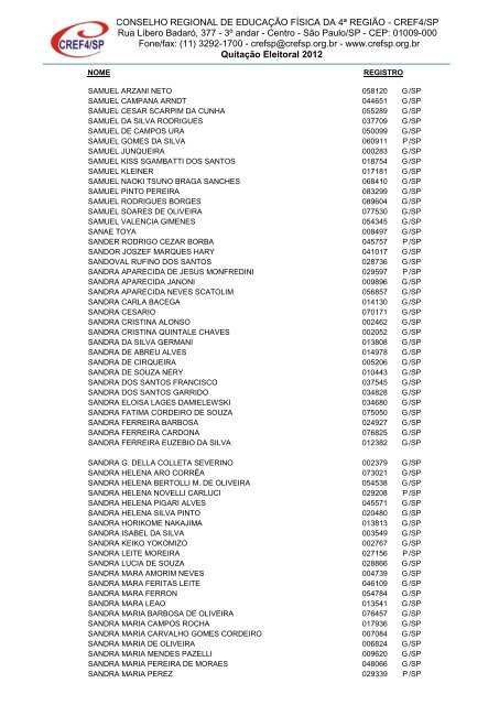 Clique aqui para obter a Nominata dos profissionais na ... - Cref SP