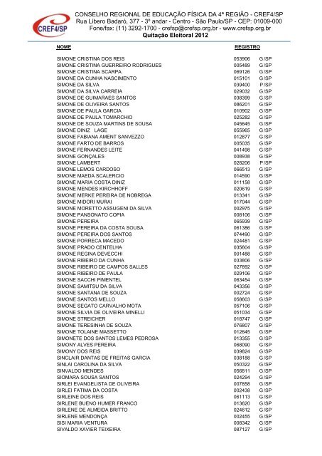 Clique aqui para obter a Nominata dos profissionais na ... - Cref SP