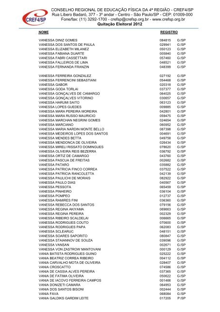 Clique aqui para obter a Nominata dos profissionais na ... - Cref SP