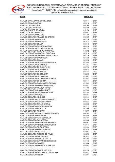 Clique aqui para obter a Nominata dos profissionais na ... - Cref SP