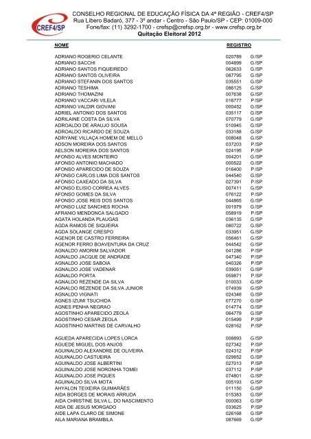 Clique aqui para obter a Nominata dos profissionais na ... - Cref SP