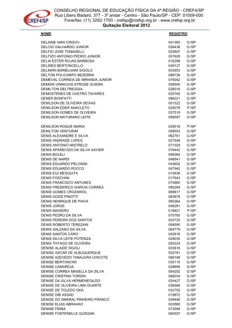 Clique aqui para obter a Nominata dos profissionais na ... - Cref SP