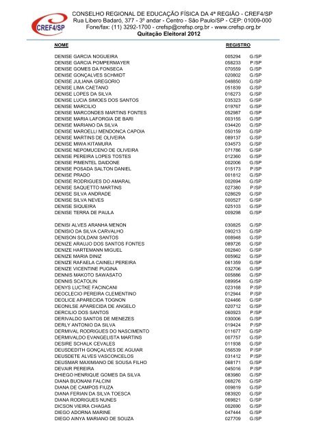 Clique aqui para obter a Nominata dos profissionais na ... - Cref SP