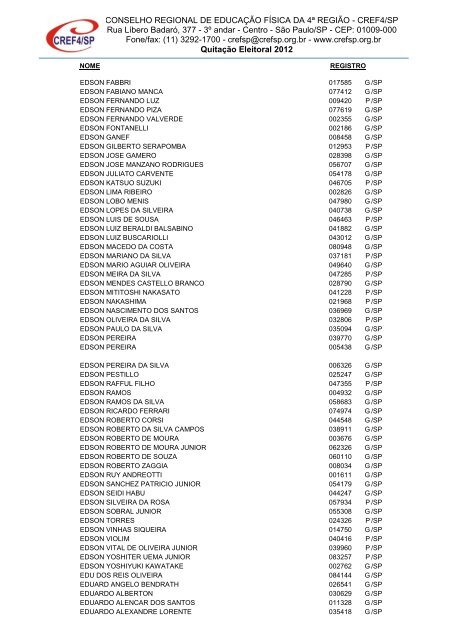 Clique aqui para obter a Nominata dos profissionais na ... - Cref SP