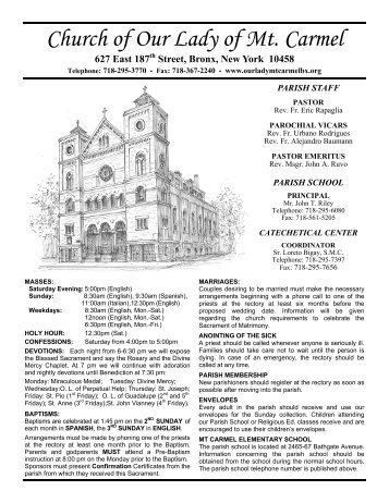 Church of Our Lady of Mt. Carmel 627 East 187th Street, Bronx, New ...