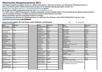 Rheinisches Hengstverzeichnis 2013 - Rheinlands Reiter+Pferde