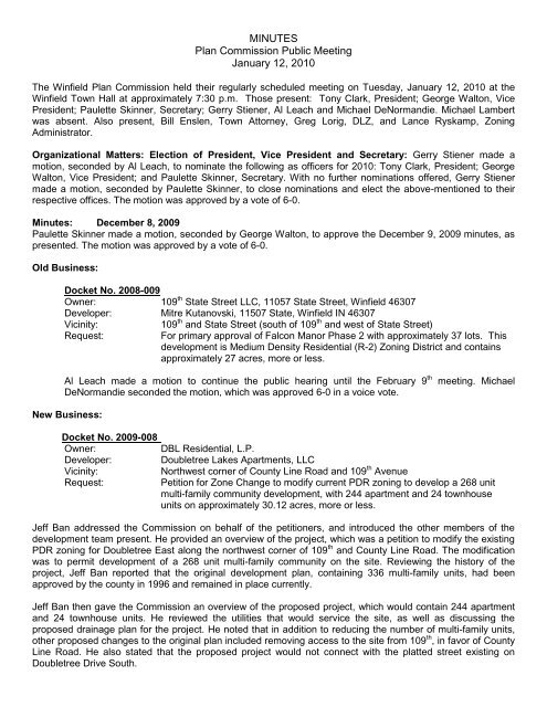 Plan Commission 1.12.10 Meeting Minutes - the Town of Winfield