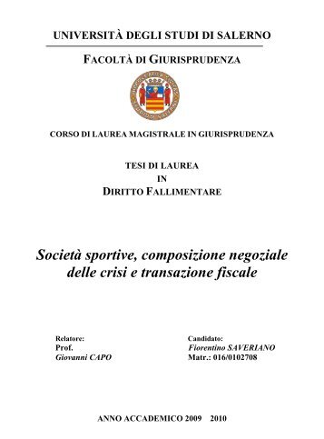 Società sportive, composizione negoziale delle crisi e ... - Rdes.It