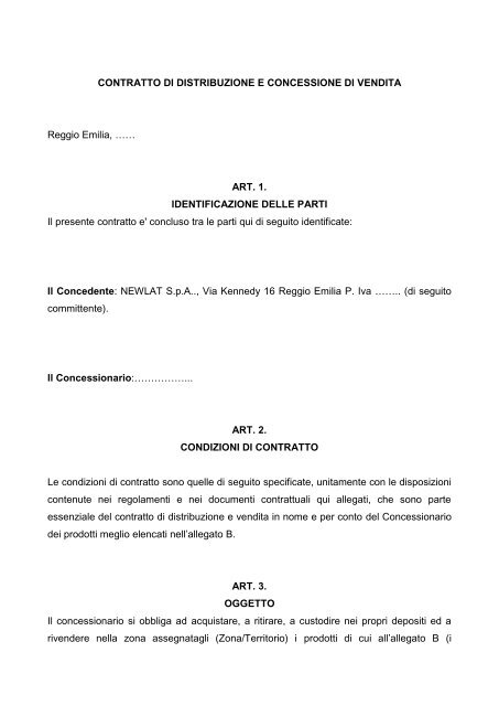 Bozza contratto Newlat S.p.A. - Agenzia del Demanio