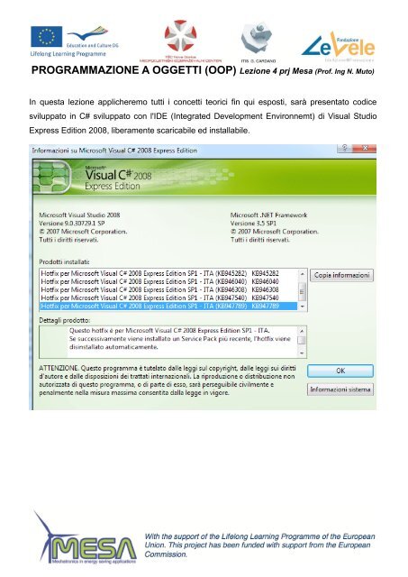 PROGRAMMAZIONE A OGGETTI (OOP) Lezione 4 prj Mesa (Prof ...