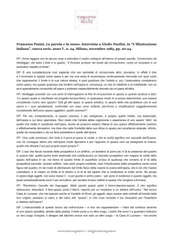 Francesca Pasini, La parola e la mano. Intervista a Giulio Paolini, in ...