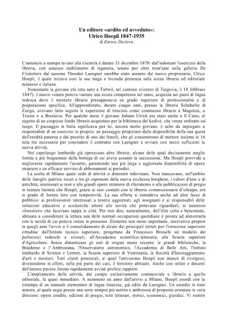 Un editore «ardito ed avveduto»: Ulrico Hoepli 1847-1935 - HOEPLI.it