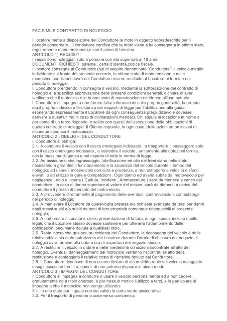 Fac Simile Contratto Di Noleggio Il Locatore Hotel Ovest