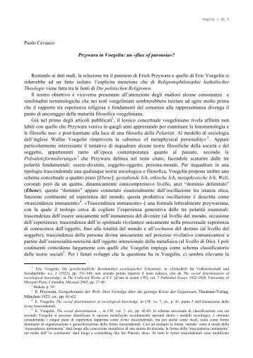 Paolo Cevasco Przywara in Voegelin: un «flux of ... - PoliticaMente