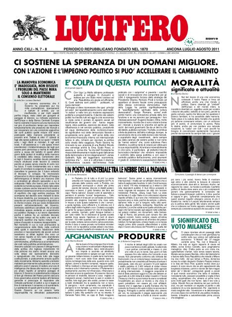 Lucifero - Luglio - Agosto 2011 - Movimento Repubblicani Europei