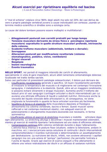 Alcuni esercizi per l'equilibrio nel bacino - Metropolitan Wellness Club