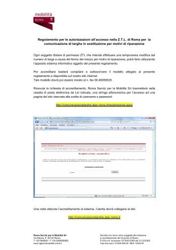 Regolamento per comunicare le targhe in ... - Roma mobilita