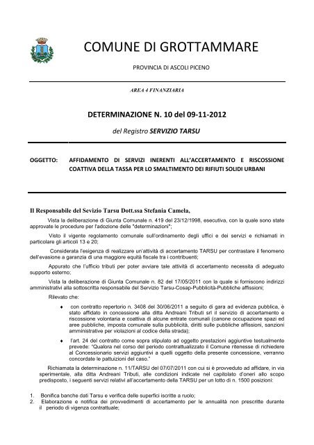 DETERMINAZIONE N. 10 del 09-11-2012 - Comune di Grottammare