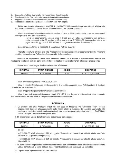 DETERMINAZIONE N. 10 del 09-11-2012 - Comune di Grottammare