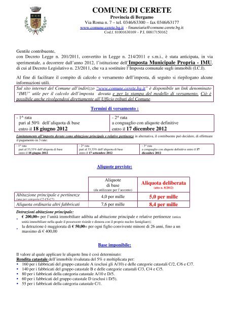 nota informativa imu – saldo 2012 - Comune di CERETE