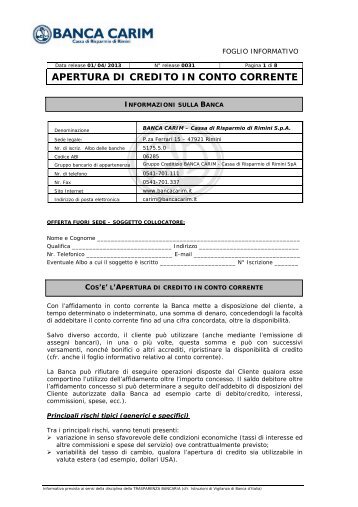 APERTURA DI CREDITO IN CONTO CORRENTE.pdf - Banca CARIM