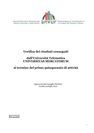 Verifica dei risultati conseguiti dall'Università Telematica ... - Anvur