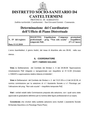 DISTRETTO SOCIO-SANITARIO D4 CASTELTERMINI - Comune di ...