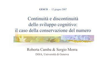 Continuità e discontinuità dello sviluppo cognitivo: il caso della ...