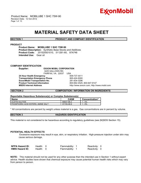 Material Safety Data Sheet Mobil