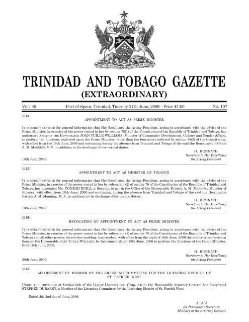 Gazette No. 107 of 2006.pdf - Trinidad and Tobago Government News