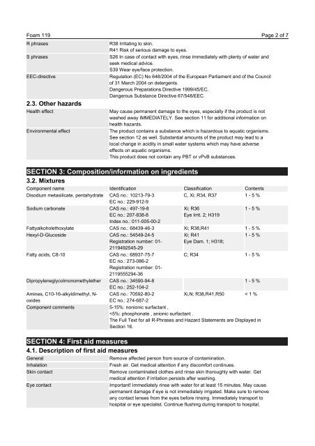 SAFETY DATA SHEET Foam 119 - Creuna