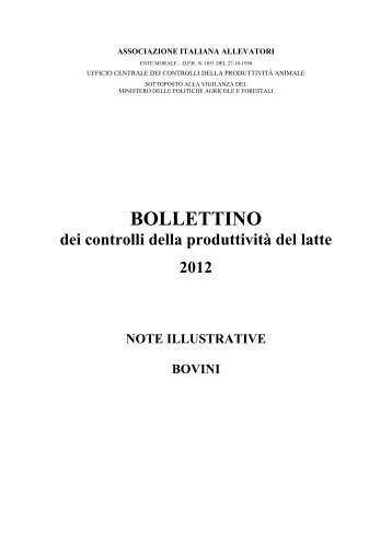 Bollettino controlli funzionali bovini - 2012 - Apa