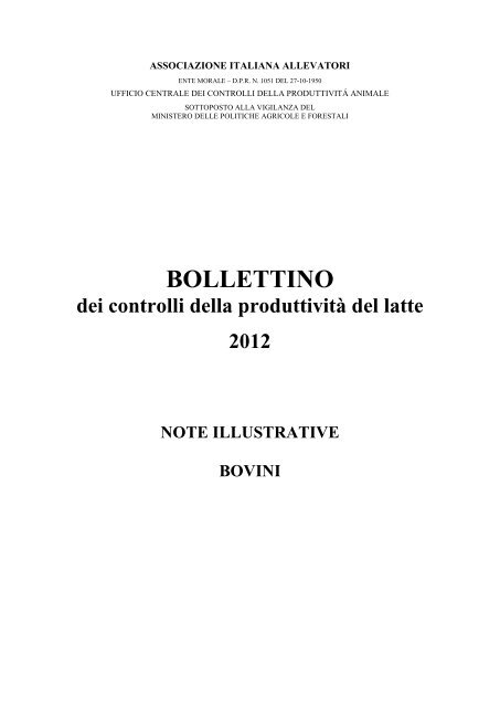 Bollettino controlli funzionali bovini - 2012 - Apa