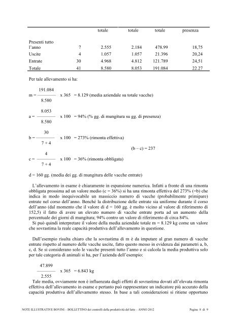 Bollettino controlli funzionali bovini - 2012 - Apa
