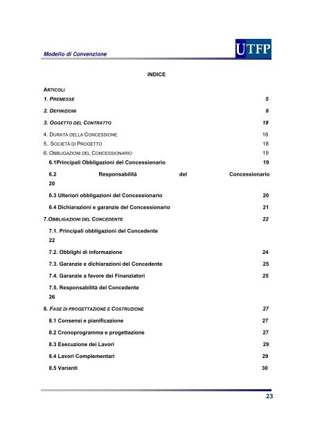 un modello di convenzione di concessione di lavori - UTFP