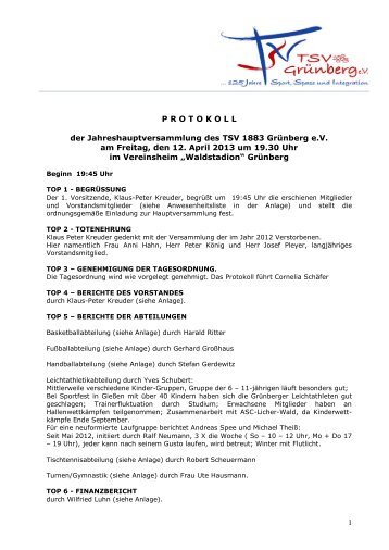 Protokoll JHV 2013 - TSV Grünberg