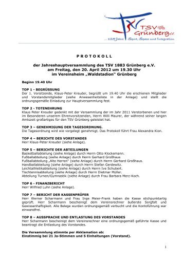 Protokoll JHV 2012 - TSV Grünberg