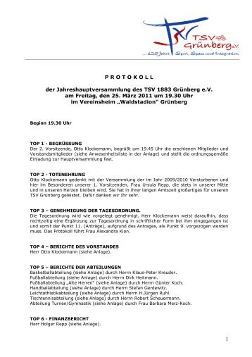Protokoll JHV 2011 - TSV Grünberg