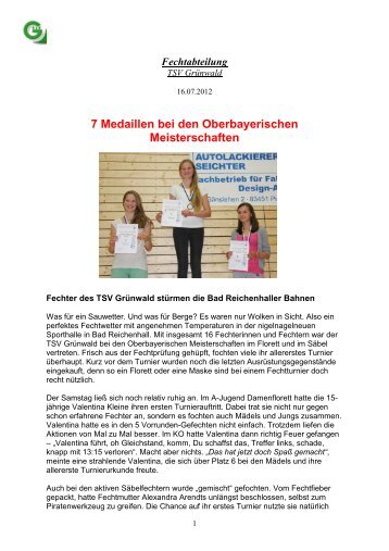 7 Medaillen bei den Oberbayerischen Meisterschaften - TSV Grünwald