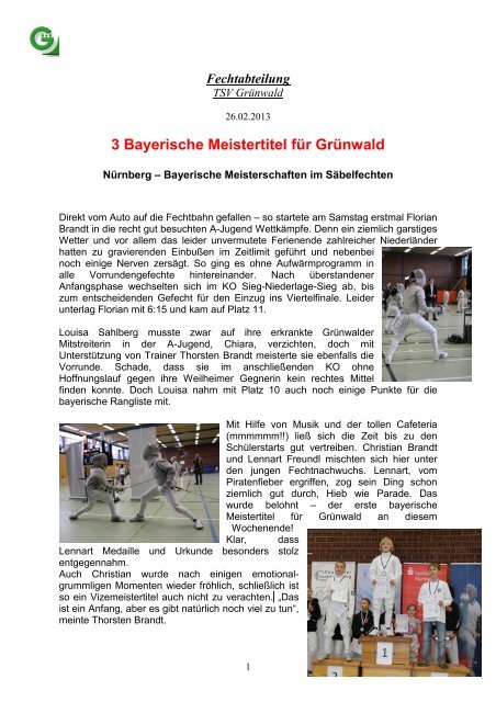 3 Bayerische Meistertitel für Grünwald - TSV Grünwald