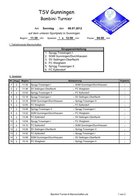 Bambini-Turnier-6 Mannschaften - TSV Gunningen