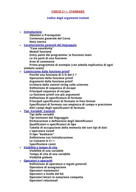 CORSO C++ STANDARD - Didattica.it