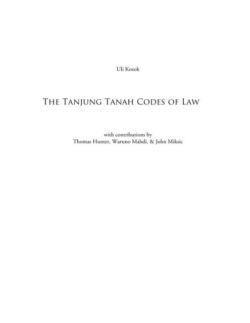 The Tanjung Tanah Codes of Law - Indo-Pacific Language and ...